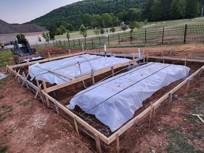 Forms and base prepared for a concrete slab