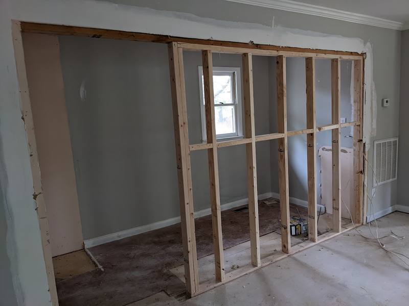 Wall framing during an interior remodel