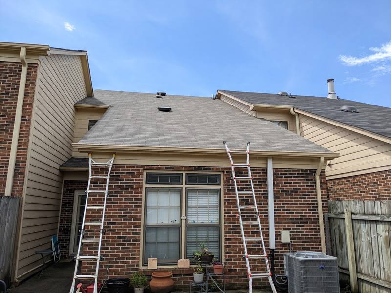 Roof repair on a brick townhome in Huntsville, AL