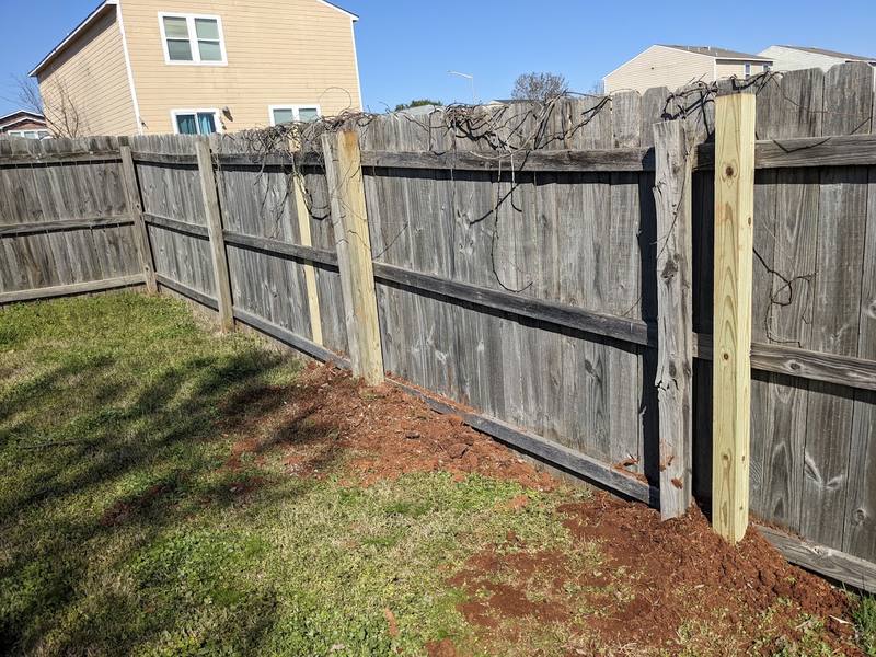 New posts on a wood privacy fence